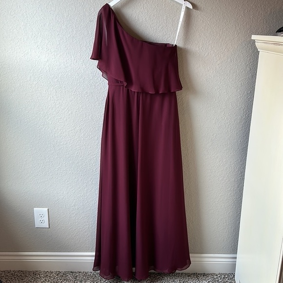 Azazie Lizzy A-Line One Shoulder Chiffon Dress Floor Length Formal Gown Size A6 - Picture 2 of 16